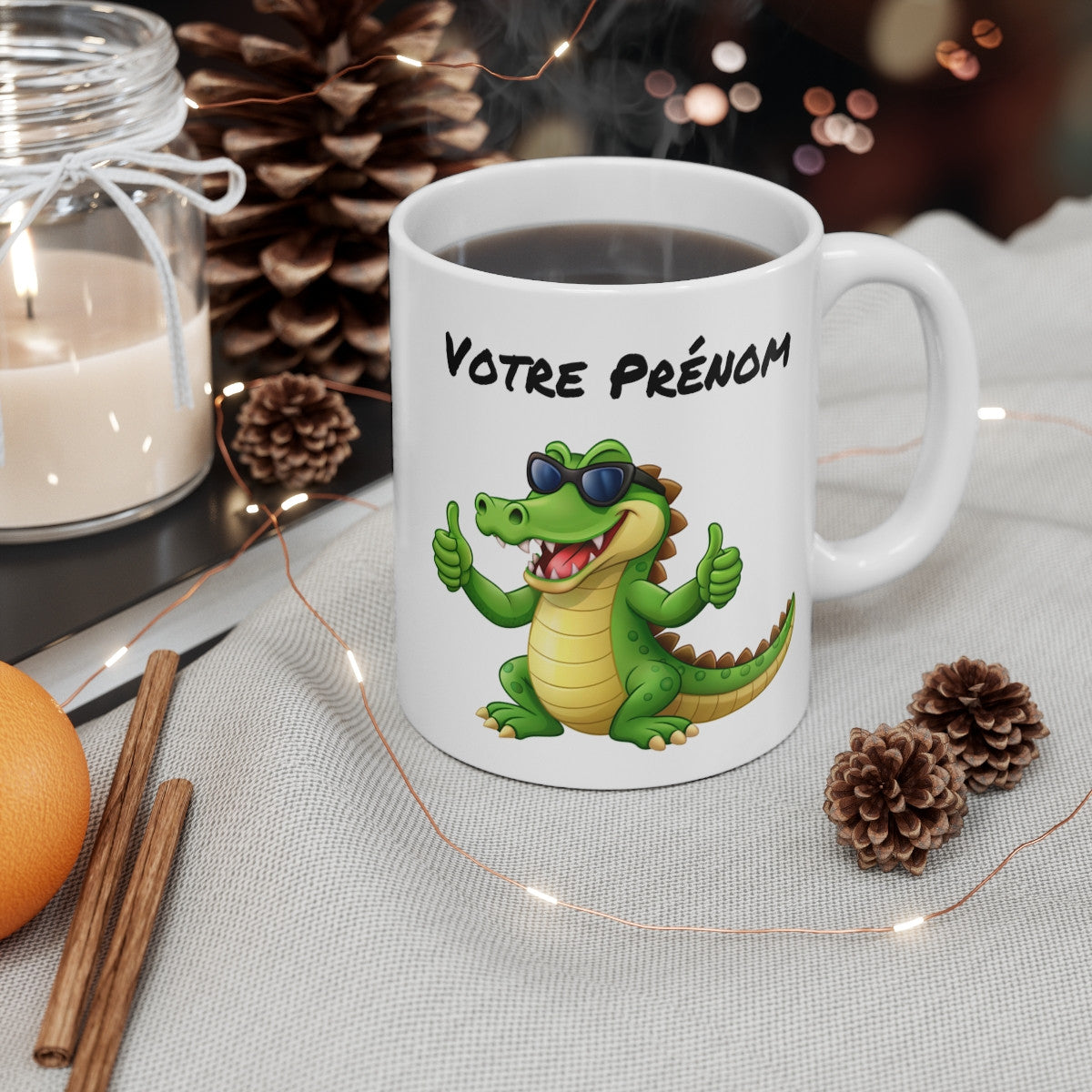 Mug Personnalisable Crocodile Cool – Cadeau Drôle et Unique avec Prénom – Tasse Céramique Originale