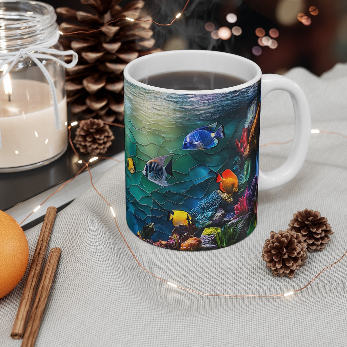 Mug Aquarium 3D Tropical - Tasse Océan avec Poissons Colorés, Idée Cadeau Unique