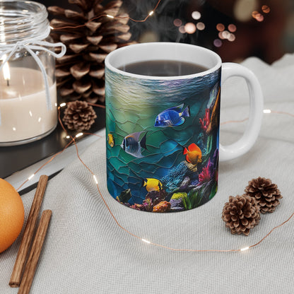 Mug Aquarium 3D Tropical - Tasse Océan avec Poissons Colorés, Idée Cadeau Unique