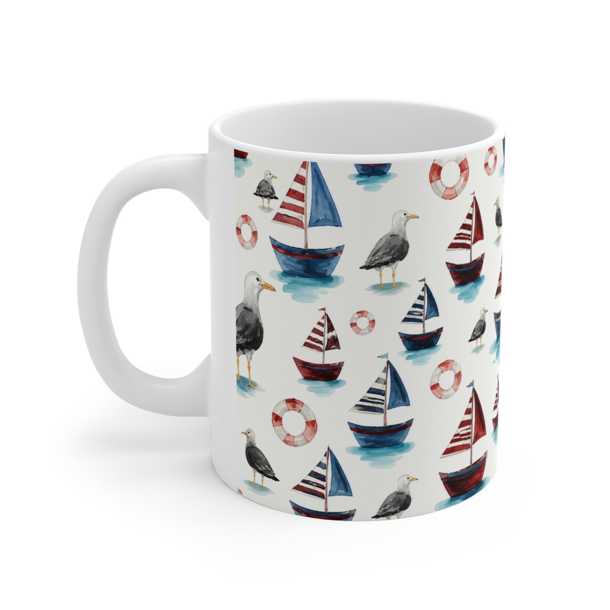 Tasse Marin Aquarelle – Mug Voilier  Bateau Bord de Mer – Cadeau Mer Homme Femme Enfant 325ml