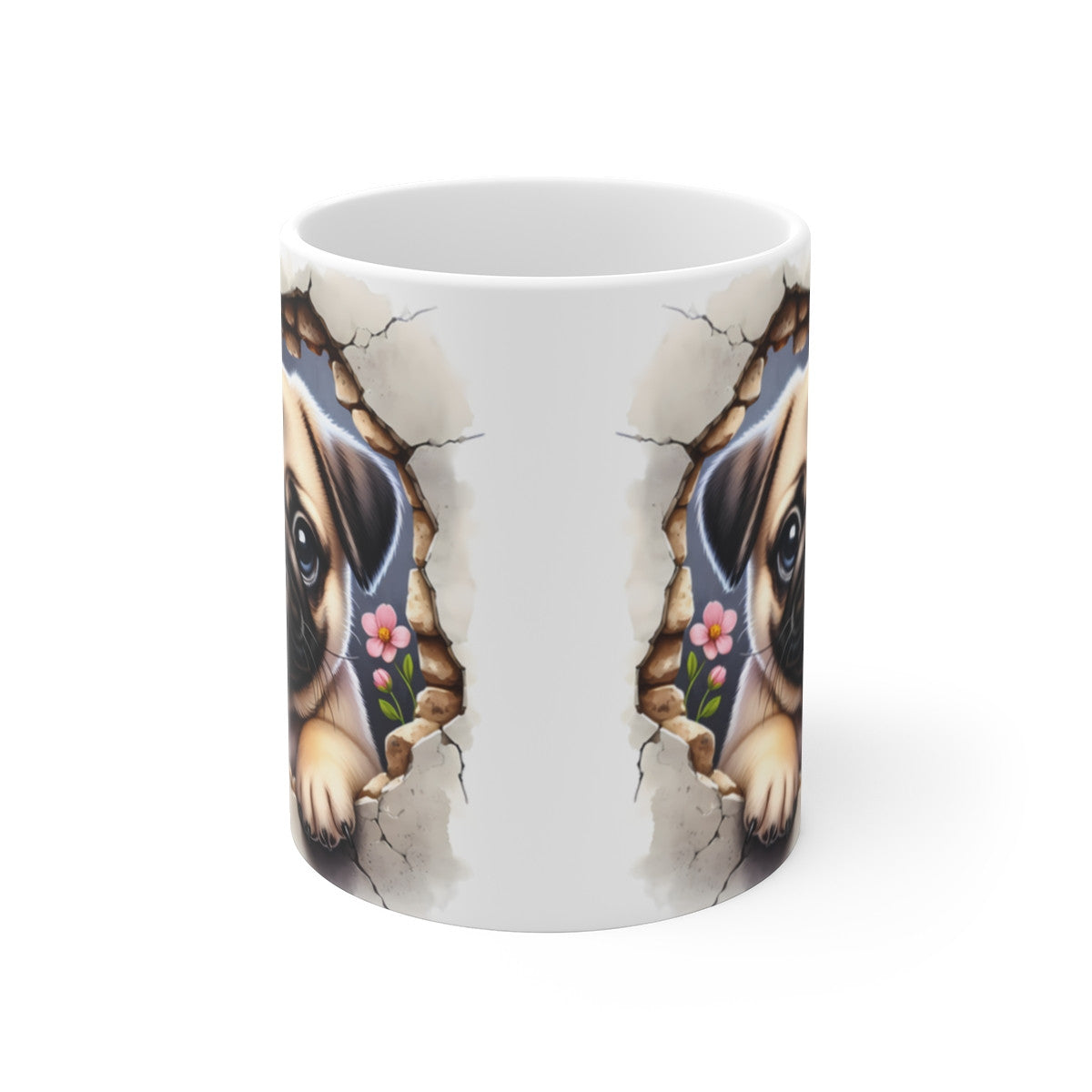 Mug Carlin Effet 3D - Tasse Chien Idée cadeau Mur Brisé Trompe-l’Œil pour enfants et adultes