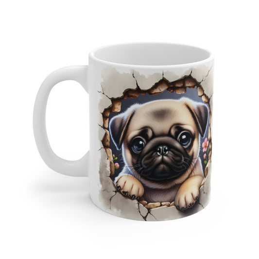 Mug Carlin Effet 3D - Tasse Chien Idée cadeau Mur Brisé Trompe-l’Œil pour enfants et adultes