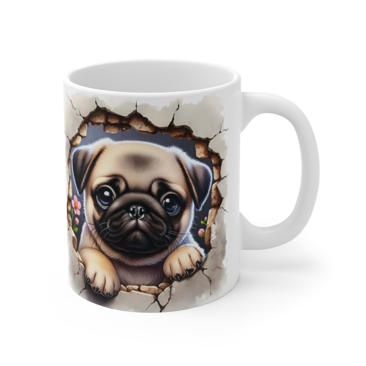 Mug Carlin Effet 3D - Tasse Chien Idée cadeau Mur Brisé Trompe-l’Œil pour enfants et adultes