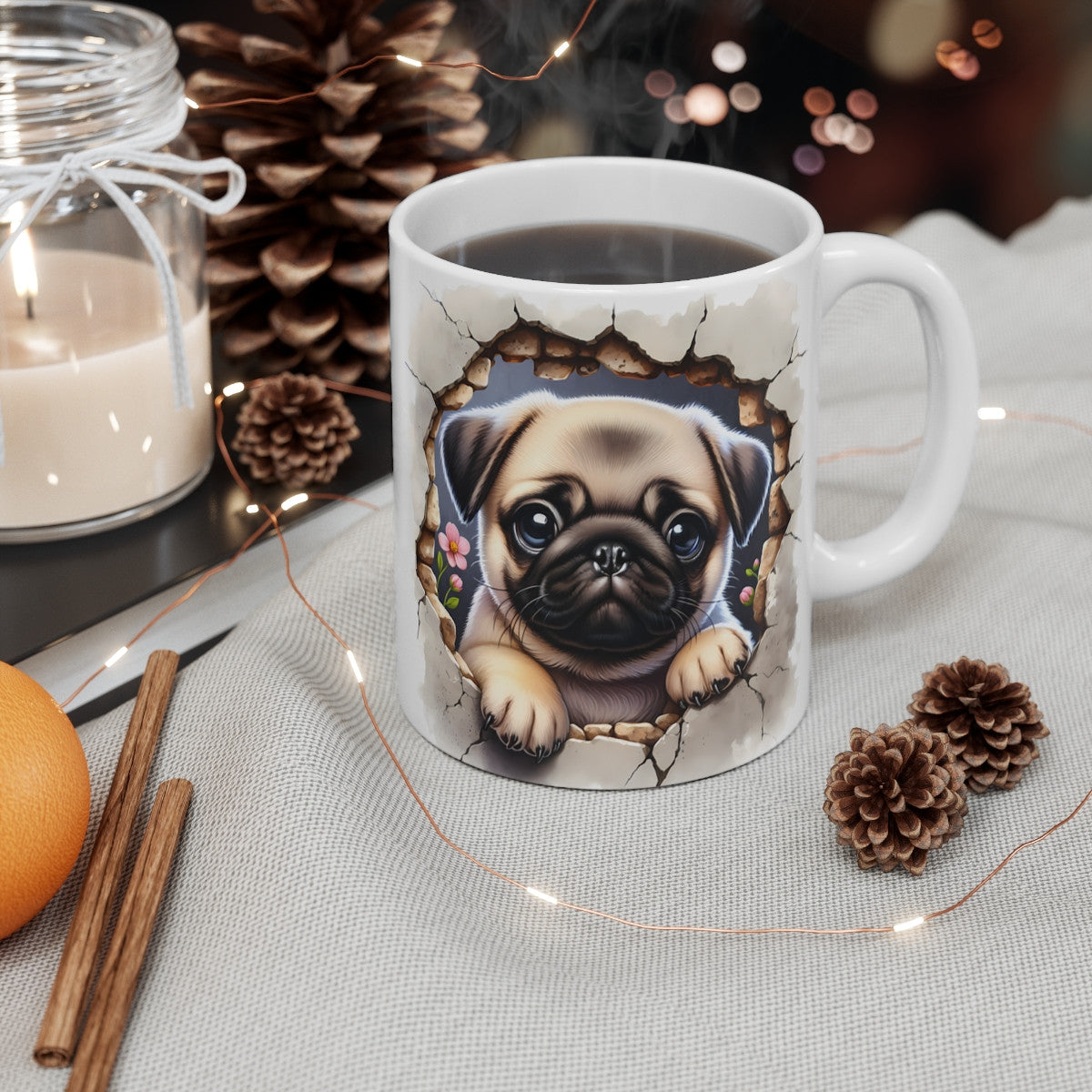 Mug Carlin Effet 3D - Tasse Chien Idée cadeau Mur Brisé Trompe-l’Œil pour enfants et adultes