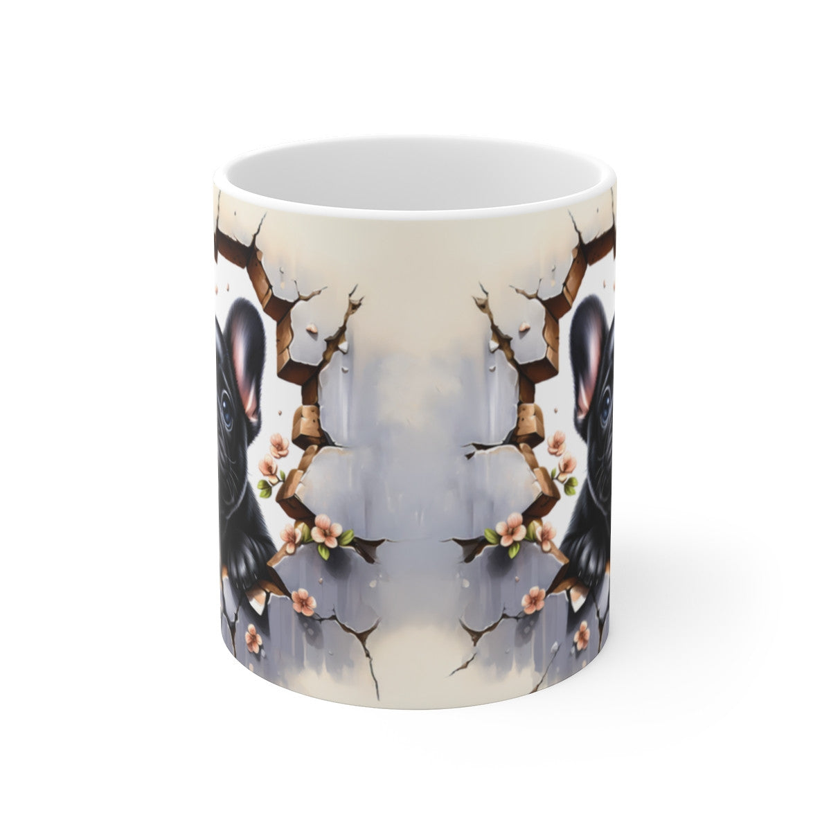 Mug Bouledogue Français Effet 3D - Tasse Idée cadeau Mur Brisé Trompe-l’Œil pour enfants et adultes