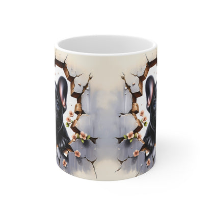 Mug Bouledogue Français Effet 3D - Tasse Idée cadeau Mur Brisé Trompe-l’Œil pour enfants et adultes