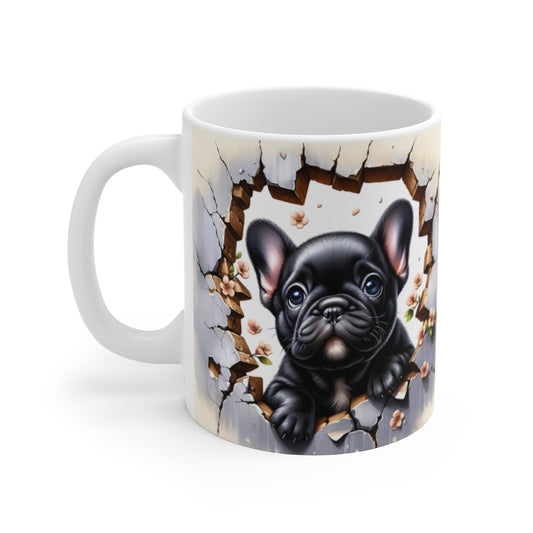 Mug Bouledogue Français Effet 3D - Tasse Idée cadeau Mur Brisé Trompe-l’Œil pour enfants et adultes