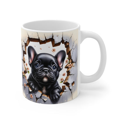 Mug Bouledogue Français Effet 3D - Tasse Idée cadeau Mur Brisé Trompe-l’Œil pour enfants et adultes