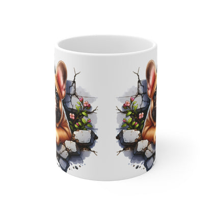 Mug Bouledogue Français Effet 3D - Tasse Trompe-l’Œil Mur Cassé Idée cadeau pour enfants et adultes