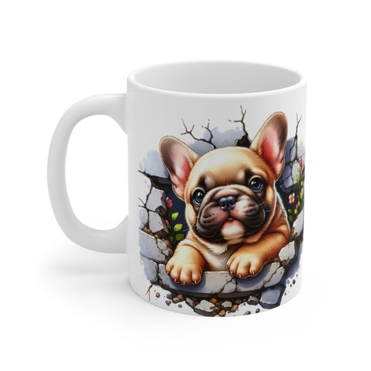 Mug Bouledogue Français Effet 3D - Tasse Trompe-l’Œil Mur Cassé Idée cadeau pour enfants et adultes