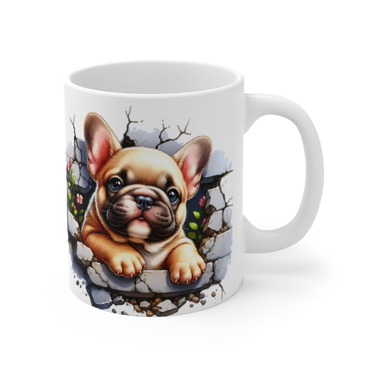 Mug Bouledogue Français Effet 3D - Tasse Trompe-l’Œil Mur Cassé Idée cadeau pour enfants et adultes