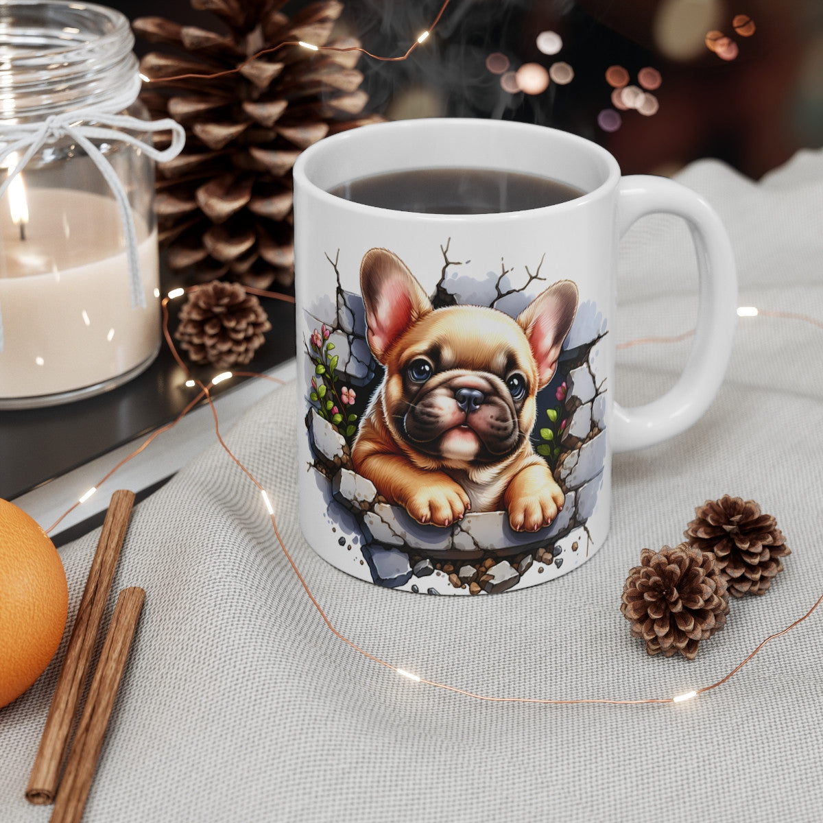Mug Bouledogue Français Effet 3D - Tasse Trompe-l’Œil Mur Cassé Idée cadeau pour enfants et adultes