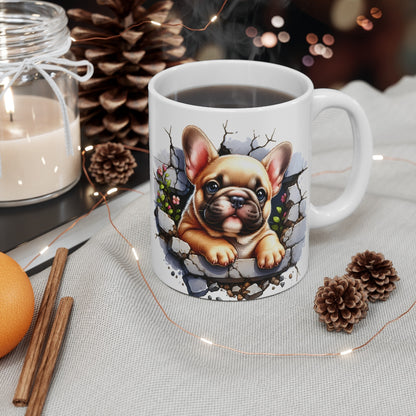 Mug Bouledogue Français Effet 3D - Tasse Trompe-l’Œil Mur Cassé Idée cadeau pour enfants et adultes