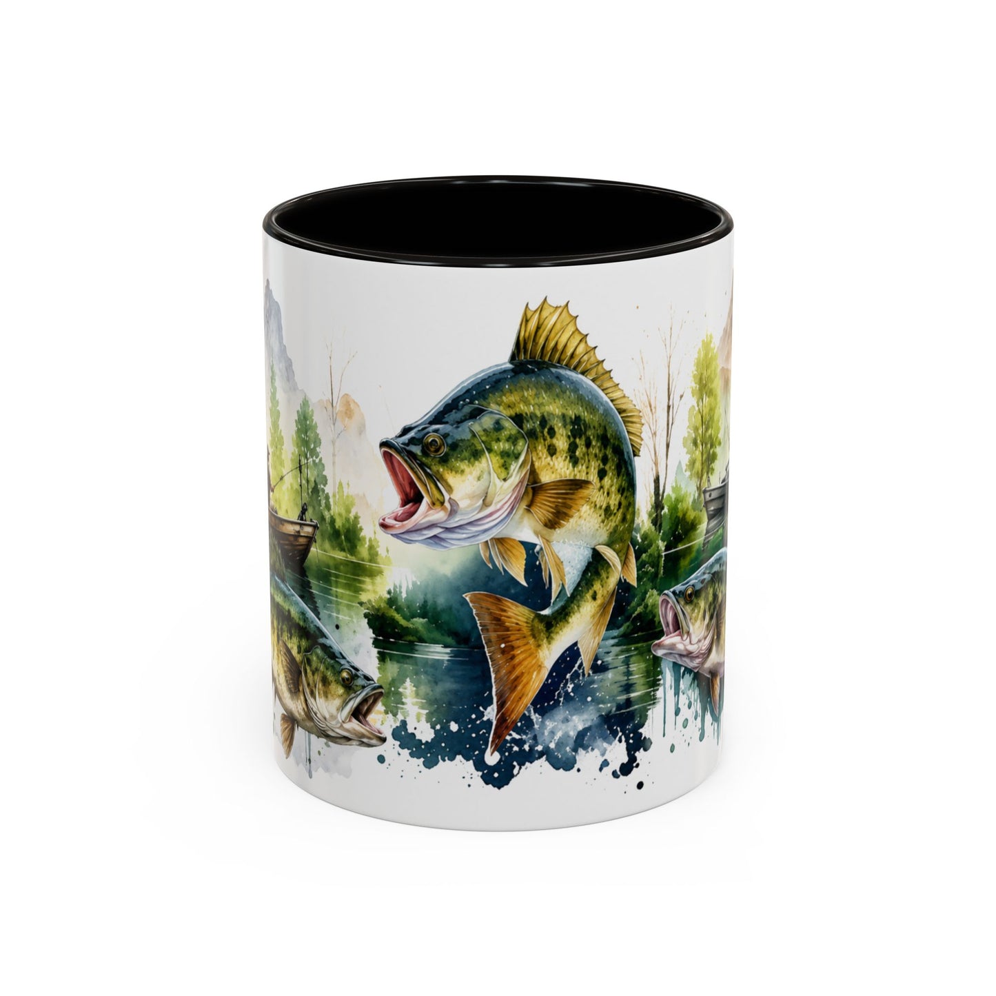 Tasse Pêche Black Bass – Mug Pêcheur Vintage Aquarelle – Cadeau Passion Pêche Homme 325ml