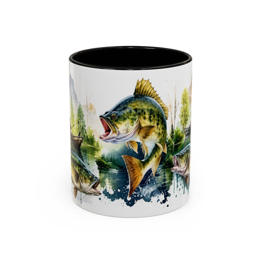 Tasse Pêche Black Bass – Mug Pêcheur Vintage Aquarelle – Cadeau Passion Pêche Homme 325ml