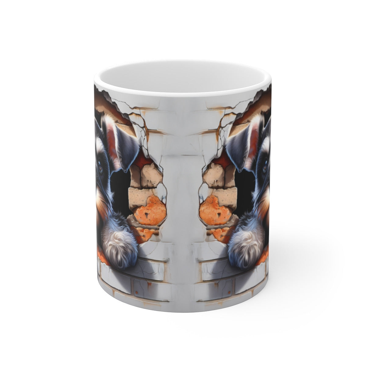 Mug Schnauzer Effet 3D - Tasse Chien Trompe-l’Œil Mur Cassé Idée cadeau pour enfants et adultes