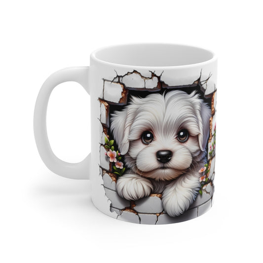 Mug Bichon Maltais Effet 3D - Tasse Chien Mur Cassé idée cadeau pour enfants et adultes
