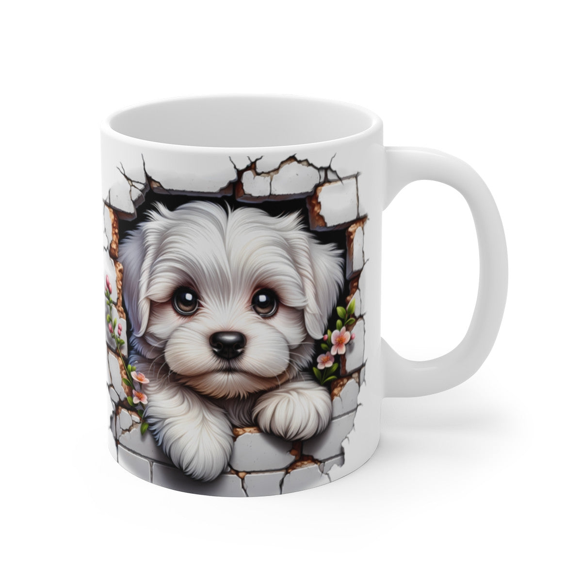 Mug Bichon Maltais Effet 3D - Tasse Chien Mur Cassé idée cadeau pour enfants et adultes