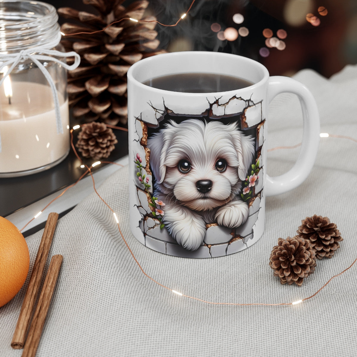 Mug Bichon Maltais Effet 3D - Tasse Chien Mur Cassé idée cadeau pour enfants et adultes