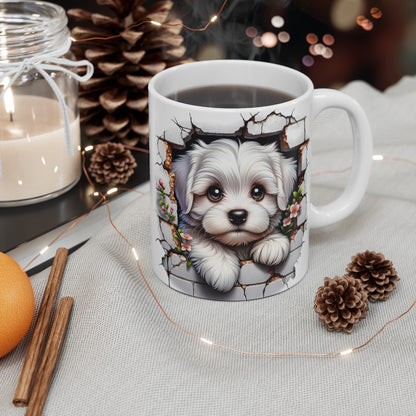 Mug Bichon Maltais Effet 3D - Tasse Chien Mur Cassé idée cadeau pour enfants et adultes