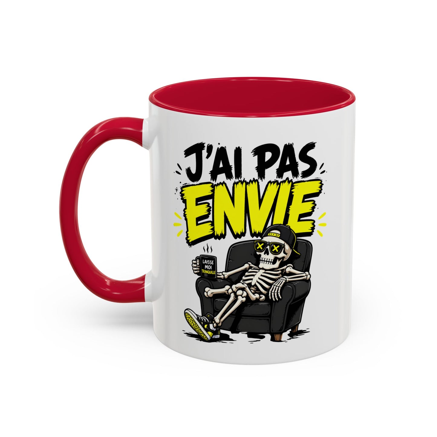 Mug Drôle J’ai Pas Envie – Tasse Humoristique avec Squelette Détendu – Cadeau Humour Bureau Café 325ml