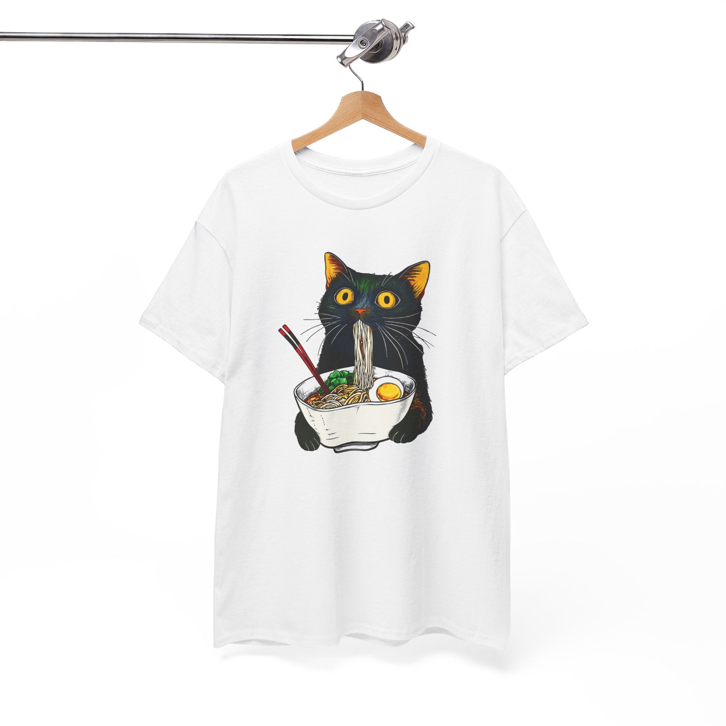 Tee Shirt Homme et Femme Chat Ramen Nouilles Japonaises Humour Félin Gourmand Idée Cadeau