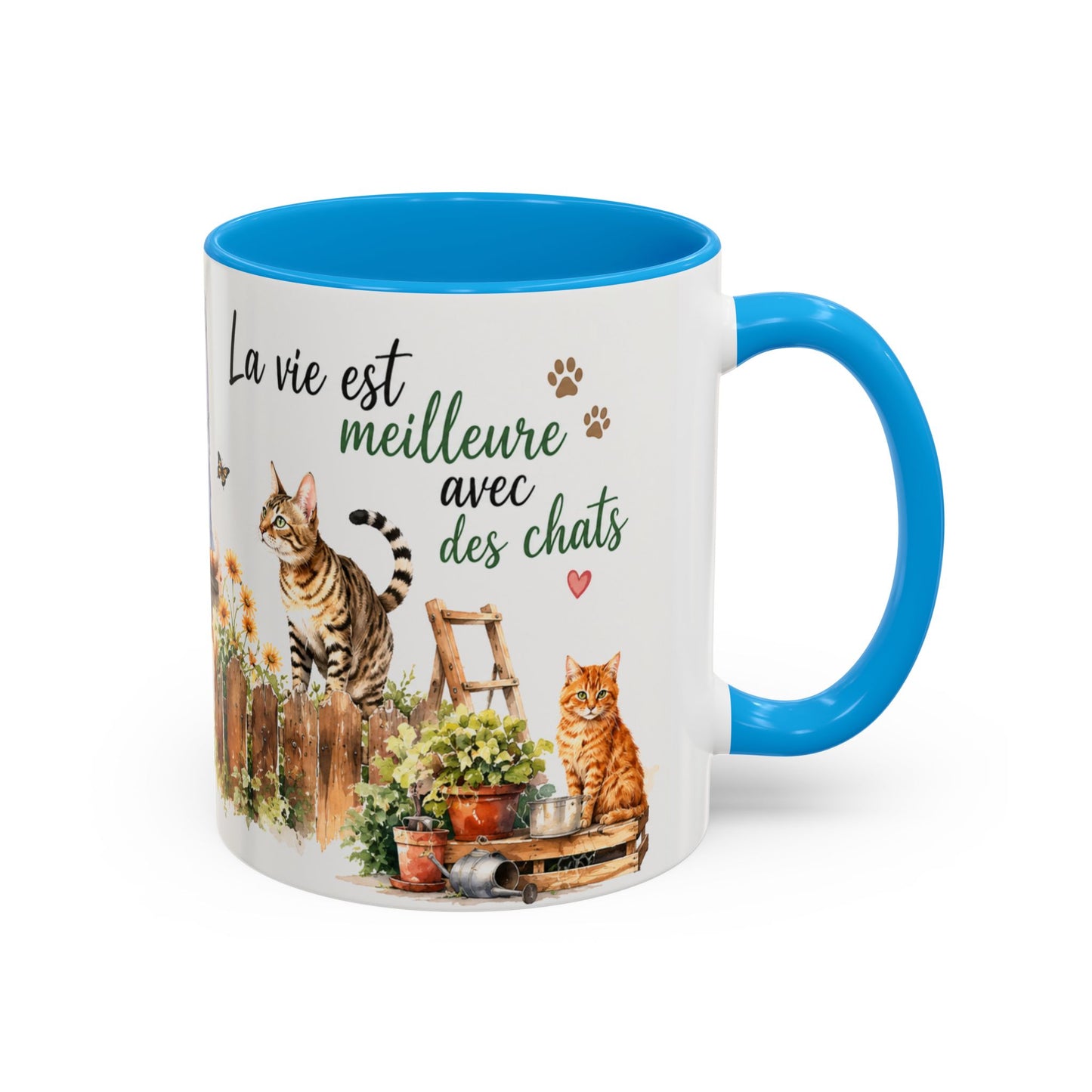 Tasse Chat Aquarelle Vintage – La Vie est Meilleure avec des Chats – Mug Déco Champêtre et Félin 325ml