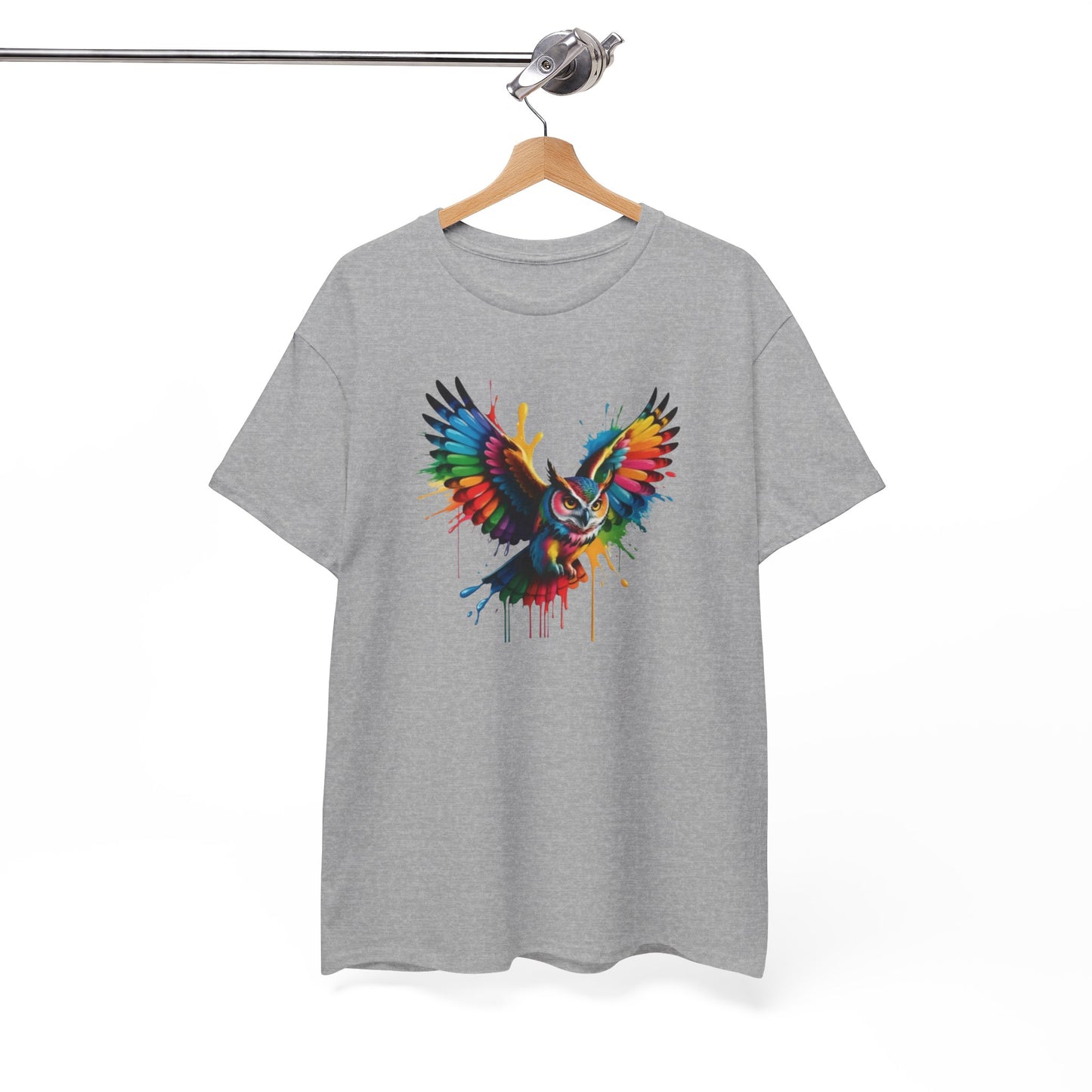 T-Shirt Hibou Coloré – Tee Shirt Chouette Art Dripping Multicolore – Cadeau Animal Streetwear Noir Blanc Gris