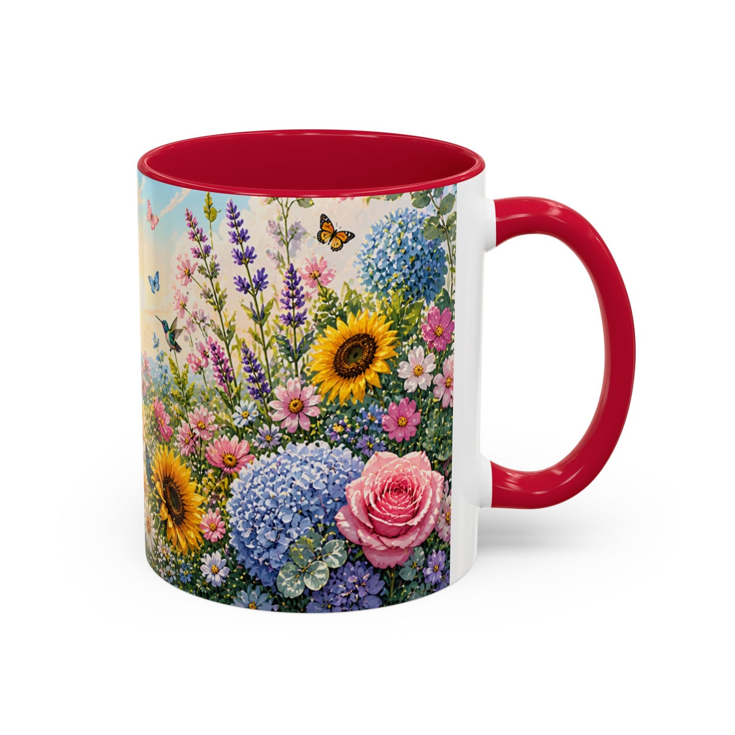 Tasse Jardin Fleuri avec Colibris – Mug Floral Printemps Nature et Papillons – Design Coloré 325ml