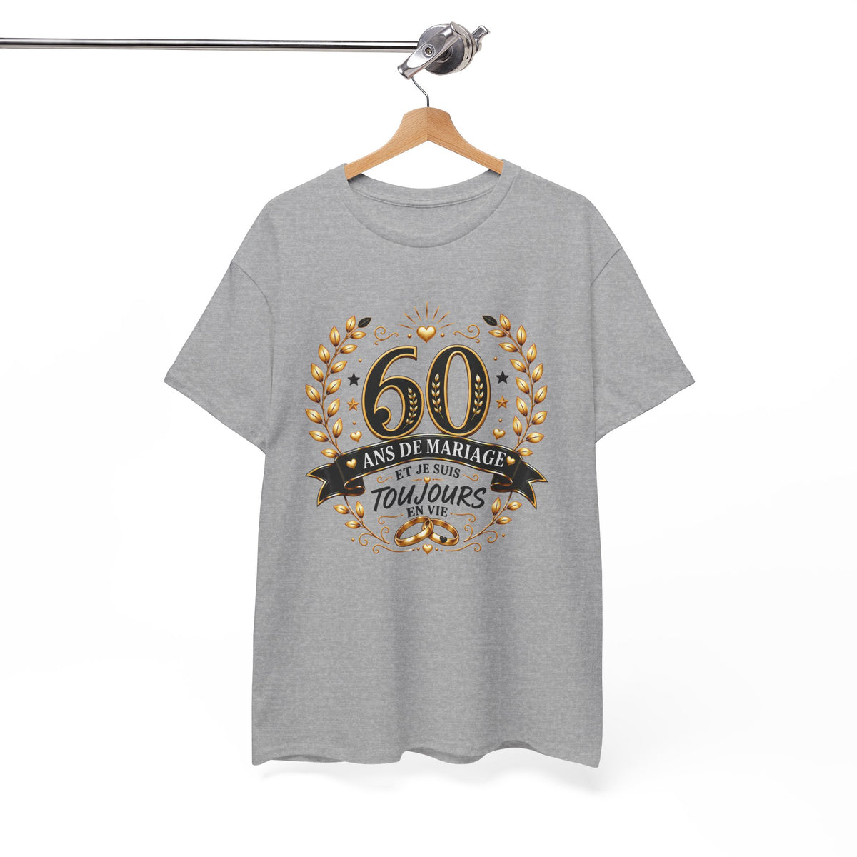 Tee Shirt 60 Ans de Mariage Homme Femme – Toujours en Vie – T-Shirt Humour Noces de Diamant Cadeau Anniversaire Couple