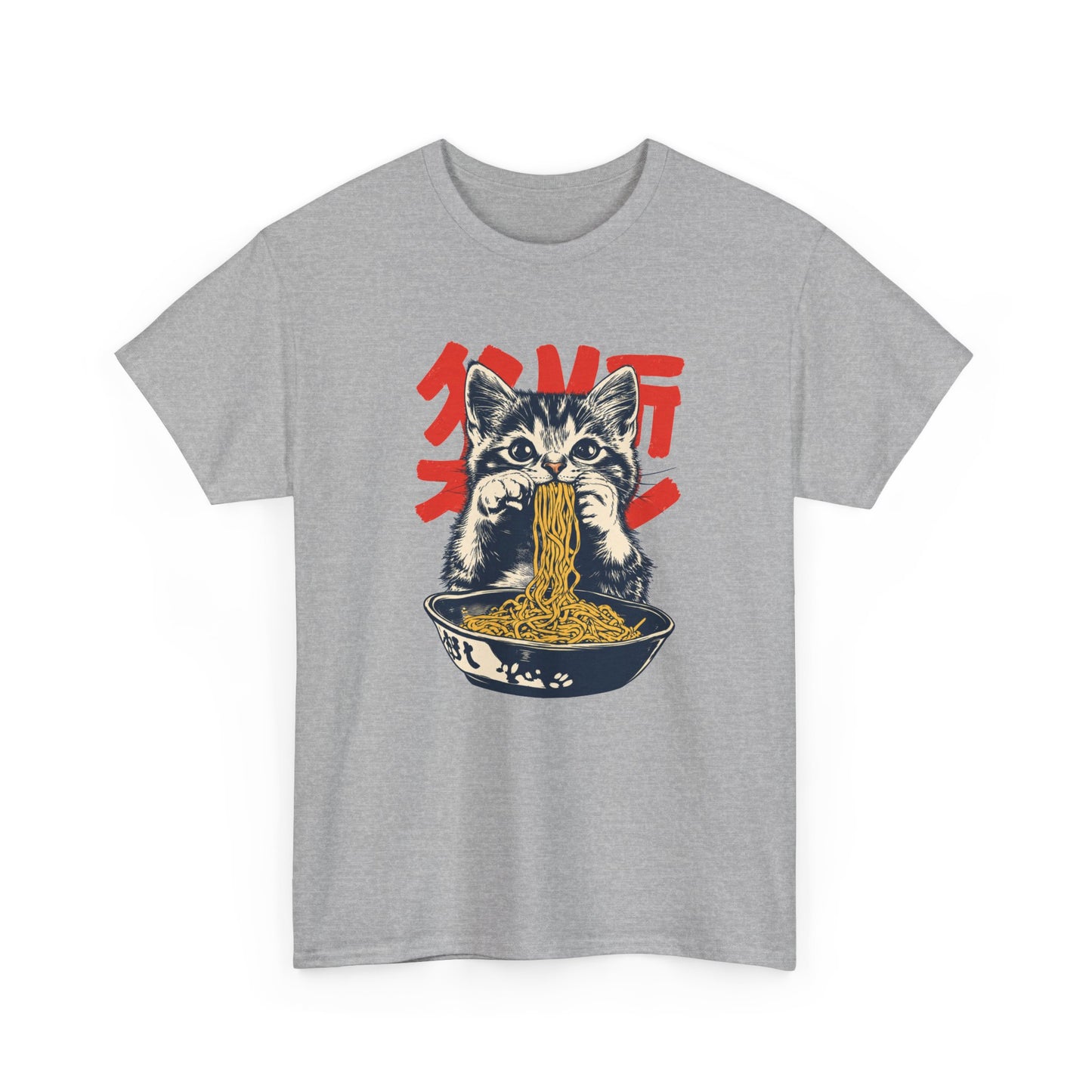Tee Shirt Homme et Femme Chat Ramen Japonais Chaton Nouilles Humour Gourmand Cuisine Asiatique Idée Cadeau