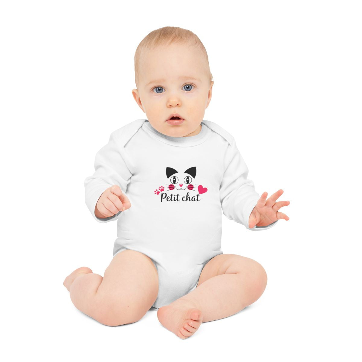 Body Bébé "Petit Chat" - 100% Coton - Cadeau Naissance Fille ou Garçon - Blanc - 0 à 18 Mois