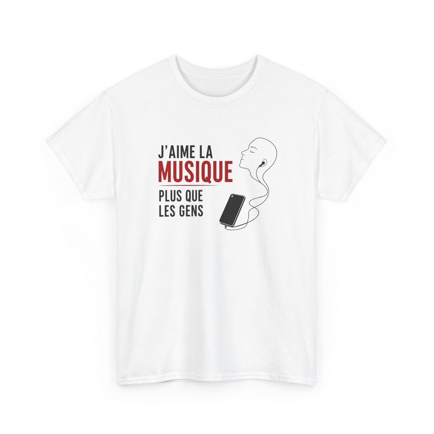 T-Shirt J’Aime La Musique Plus Que Les Gens Homme Femme – Tee Shirt Humour Musique – Cadeau Fan Musique Noir Blanc Gris