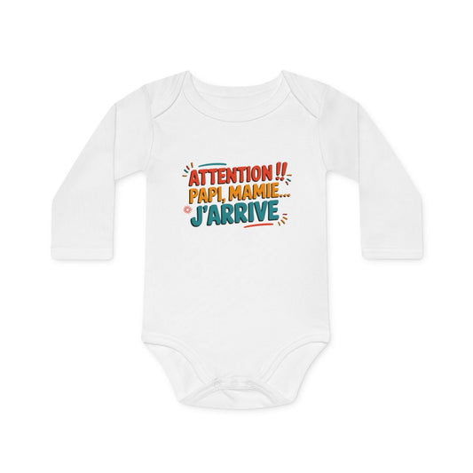 Body Bébé "Attention Papi, Mamie... J'arrive" - 100% Coton Blanc - 0 à 18 Mois idée cadeau nouveau né