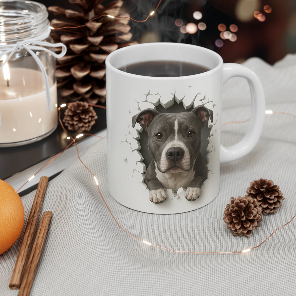Mug Chien Effet Mur Cassé – Tasse Originale Trompe-l’œil 3D – Idée Cadeau Amoureux des Chiens Homme Femme