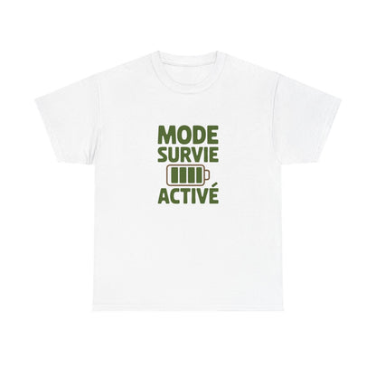 T-shirt Homme Femme Mode Survie Activé  Tee Shirt Drôle Humour Fatigue Quotidienne  Blanc ou Gris S à 3XL  Idée Cadeau Originale