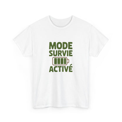 T-shirt Homme Femme Mode Survie Activé  Tee Shirt Drôle Humour Fatigue Quotidienne  Blanc ou Gris S à 3XL  Idée Cadeau Originale