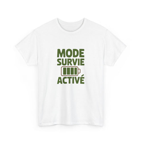 T-shirt Homme Femme Mode Survie Activé  Tee Shirt Drôle Humour Fatigue Quotidienne  Blanc ou Gris S à 3XL  Idée Cadeau Originale