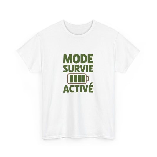 T-shirt Homme Femme Mode Survie Activé  Tee Shirt Drôle Humour Fatigue Quotidienne  Blanc ou Gris S à 3XL  Idée Cadeau Originale