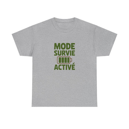 T-shirt Homme Femme Mode Survie Activé  Tee Shirt Drôle Humour Fatigue Quotidienne  Blanc ou Gris S à 3XL  Idée Cadeau Originale