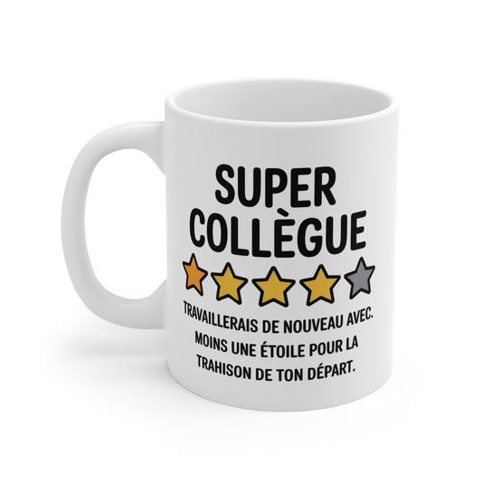 Mug Drôle Collègue – « Super collègue, 4 étoiles » – Cadeau Humour Départ, Pot de Départ, Bureau 325ml