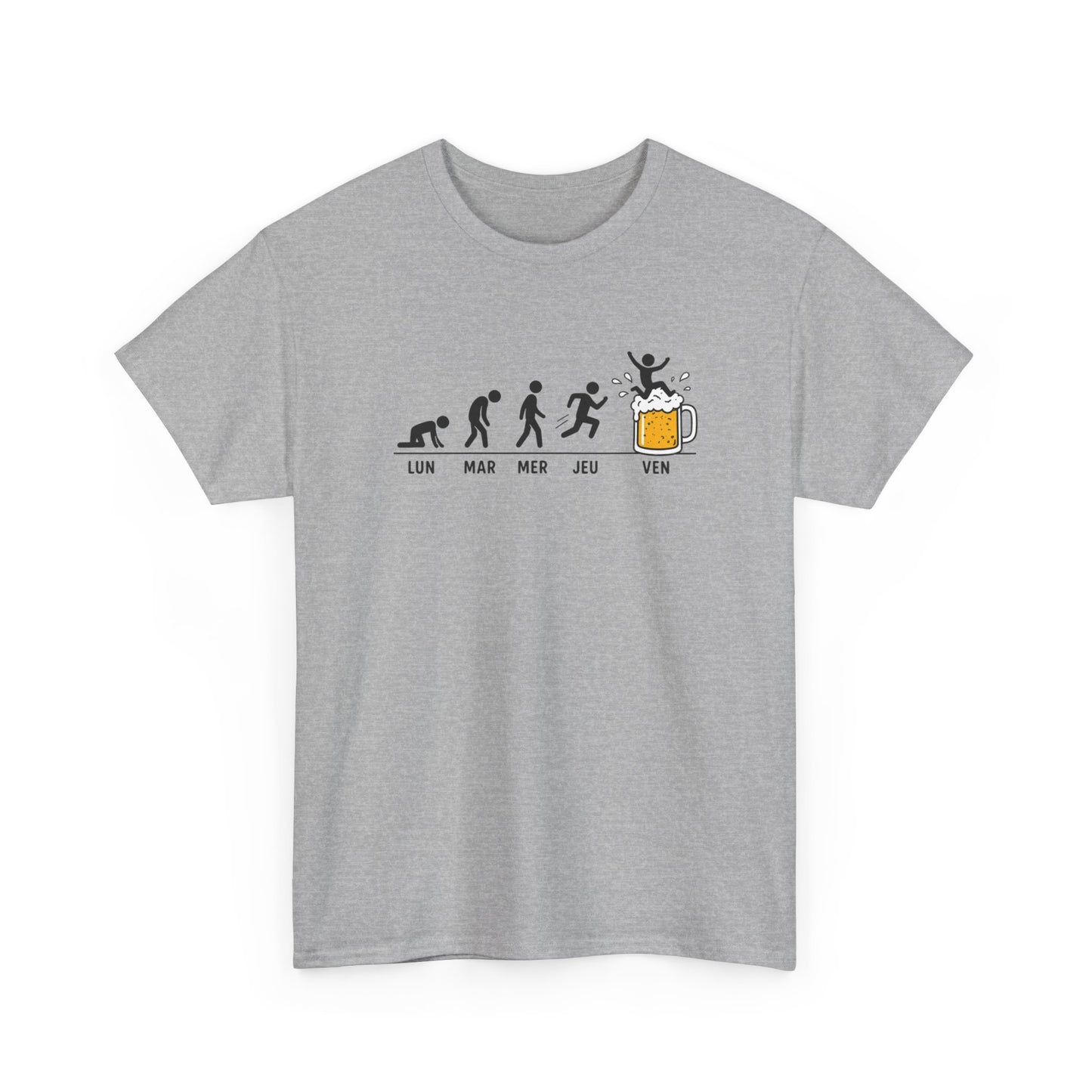T-Shirt Humour Bière Vendredi Homme Femme – Tee Shirt Évolution Semaine Travail – Cadeau Drôle Collègue Weekend Noir Blanc Gris