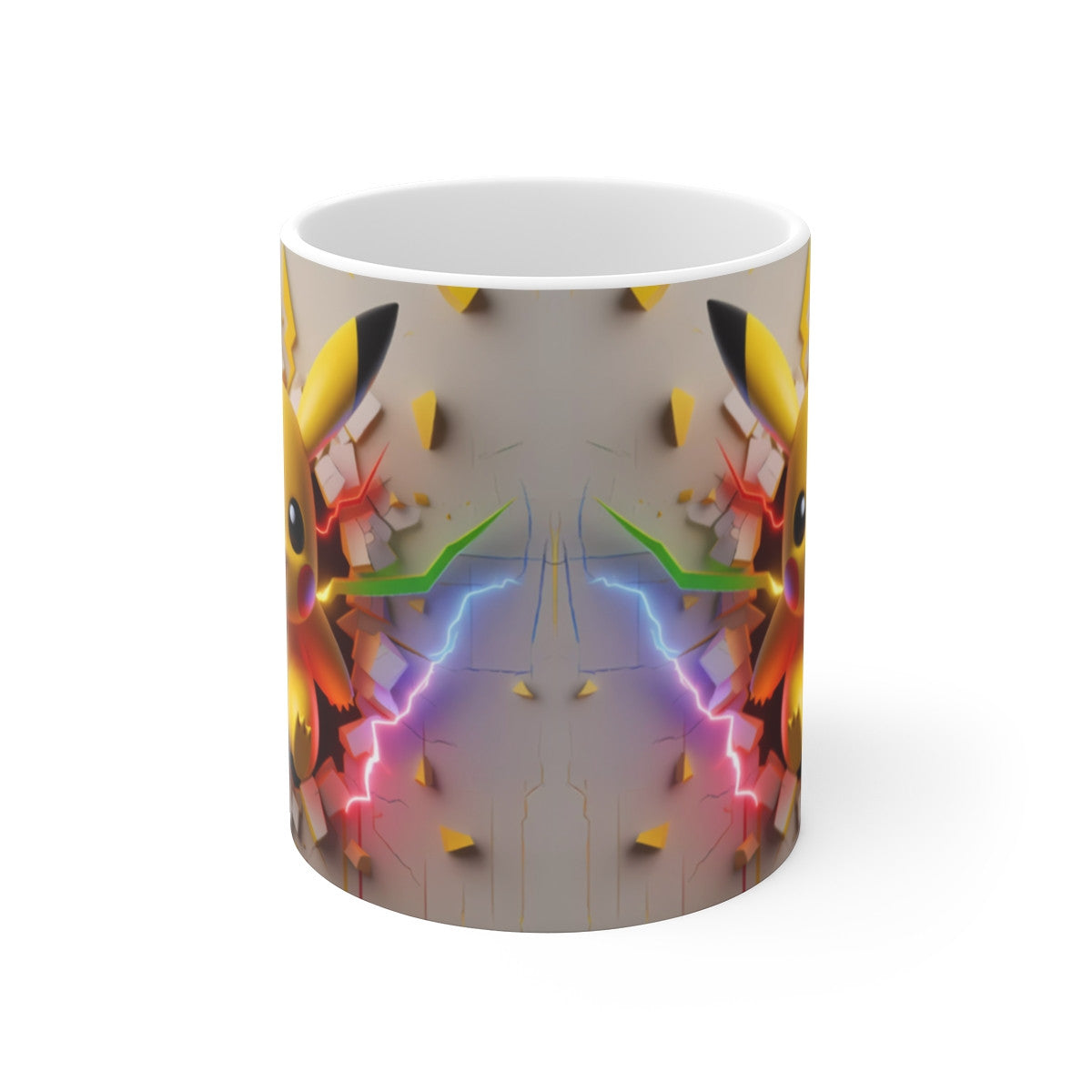 Mug Pikachu Électrique – Mur Fendu, Style 3D – Cadeau Fan Pokémon, Geek, Otaku – Tasse 330ml Céramique