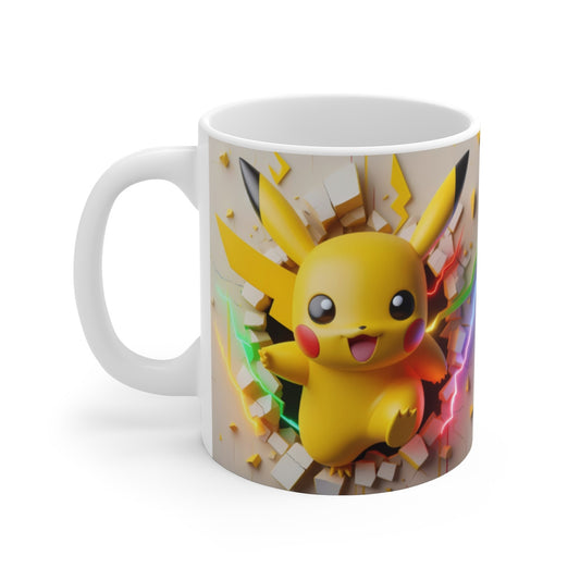 Mug Pikachu Électrique – Mur Fendu, Style 3D – Cadeau Fan Pokémon, Geek, Otaku – Tasse 330ml Céramique