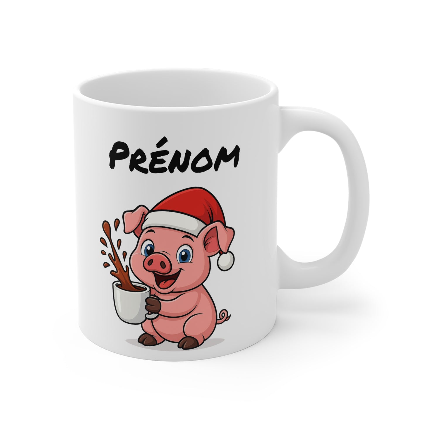 Tasse Personnalisable Cochon Noël – Mug Prénom Céramique 325ml – Cadeau Fêtes Mignon Original