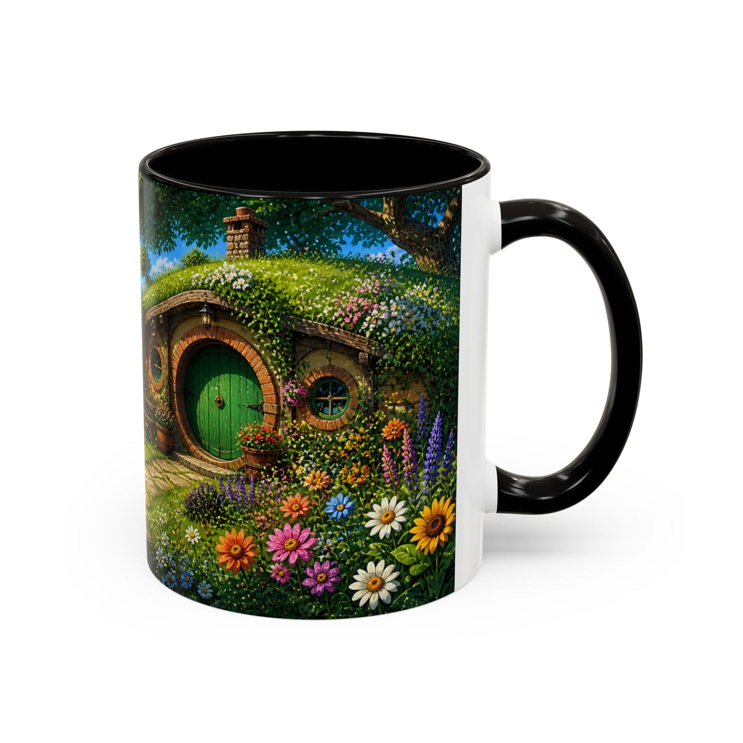 Tasse Maison Hobbit – Mug Cottage Fantastique avec Jardin Fleuri et Paysage Nature – Ambiance Fantasy 325ml