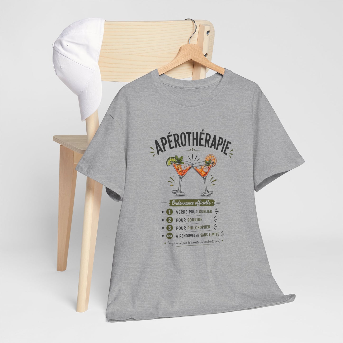 T-Shirt Apérothérapie Homme Femme – Tee Shirt Humour Apéro Cocktail – Cadeau Drôle Soirée Amis Weekend Noir Blanc Gris