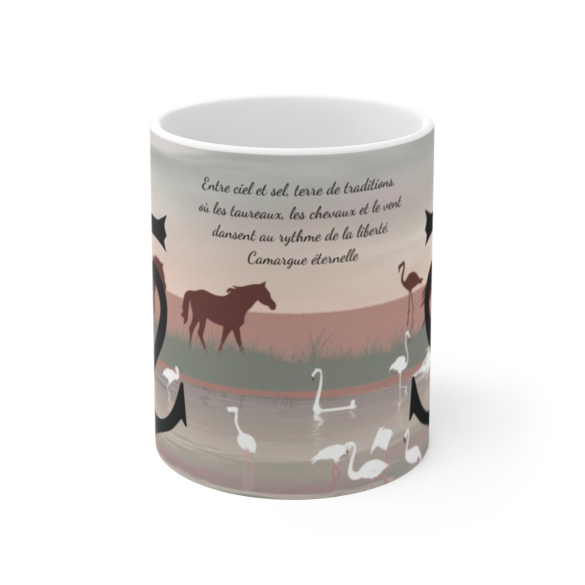 Mug Camargue Éternelle – Croix Camarguaise, Chevaux Sauvages, Flamants Roses & Nature du Sud