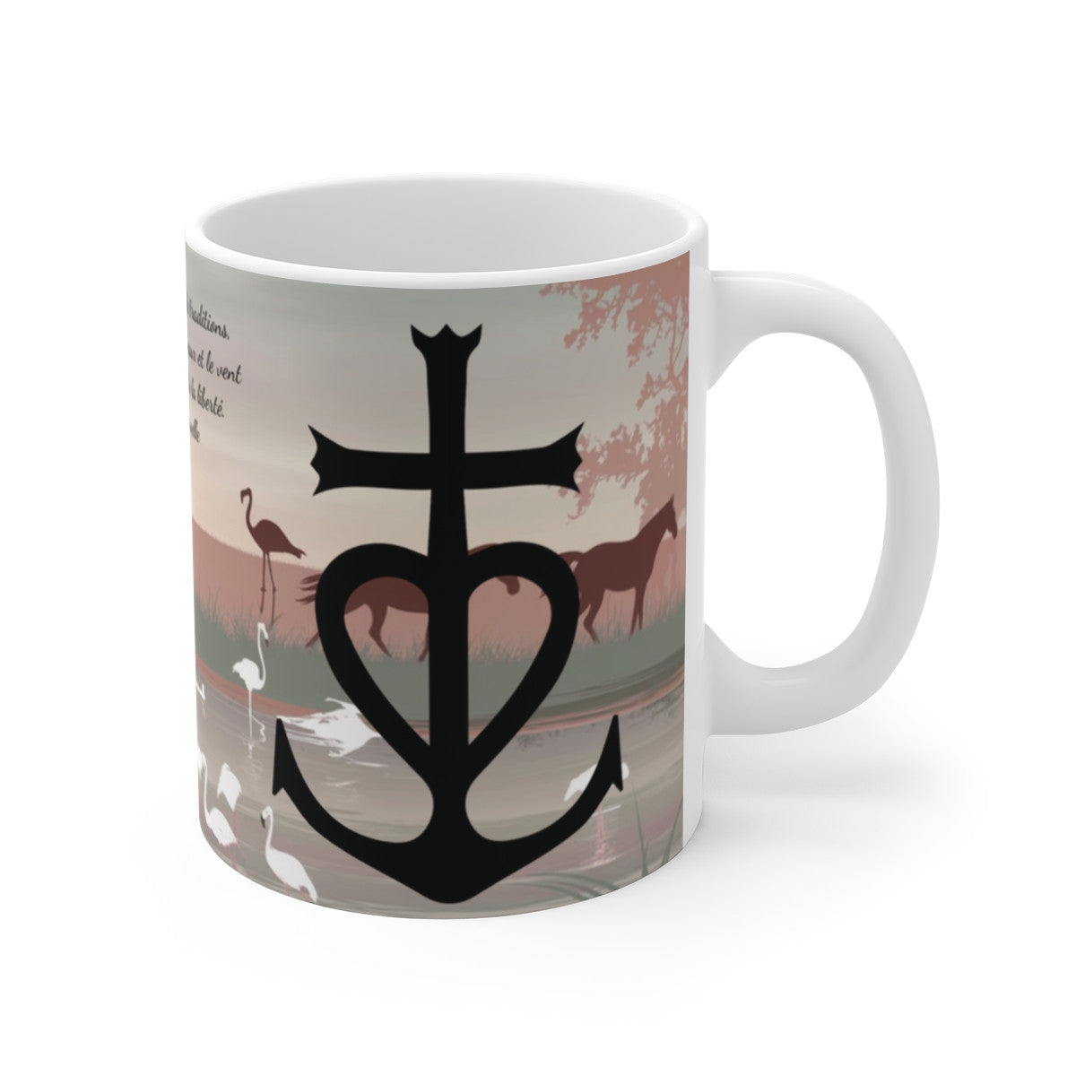 Mug Camargue Éternelle – Croix Camarguaise, Chevaux Sauvages, Flamants Roses & Nature du Sud