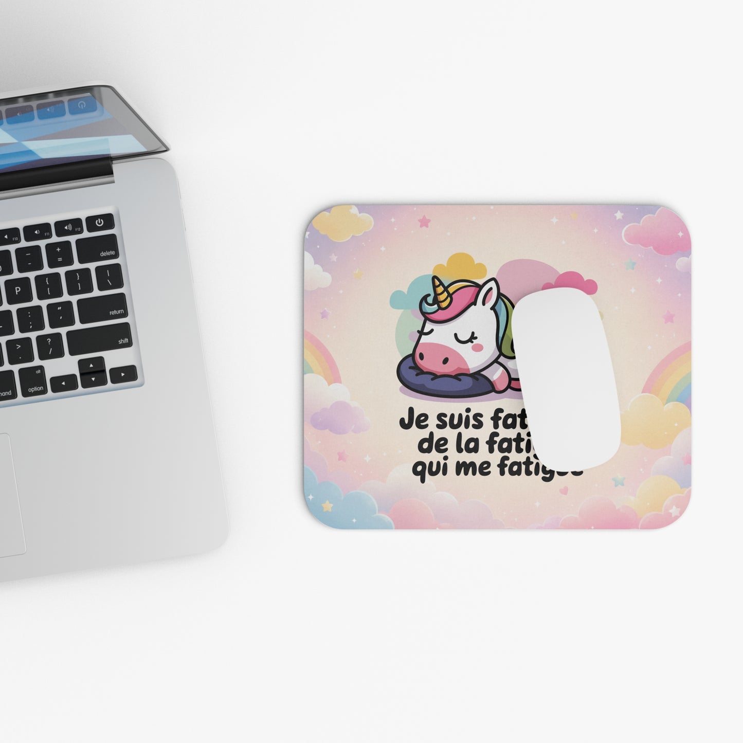 Tapis de Souris 22x18cm Je Suis Fatiguée de la Fatigue Qui Me Fatigue – Licorne Kawaii – Cadeau Humour Femme Bureau